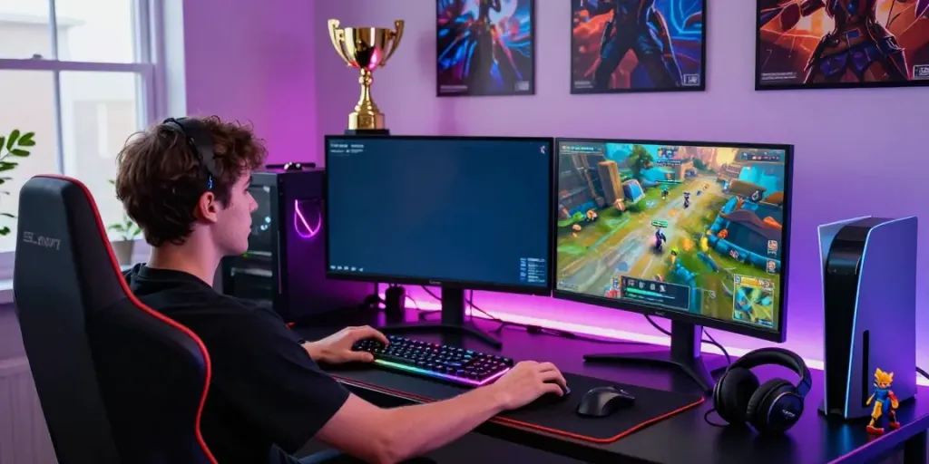 rokok88 gaming setup with vibrant graphics and accessories