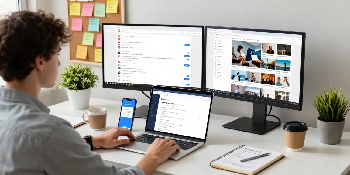 Using the Telegram Web Version in a modern workspace with colorful interfaces and tech accessories.
