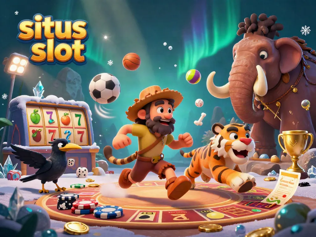 Experience thrilling action at situs slot with prehistoric characters and casino elements.
