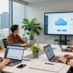 Dynamic collaboration scene showcasing the WPS Official Website in a modern office environment